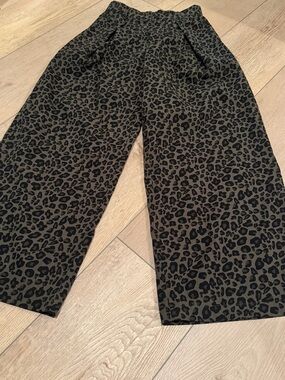 HALARA Olive Green and Black Leopard Print Wide Leg Pants